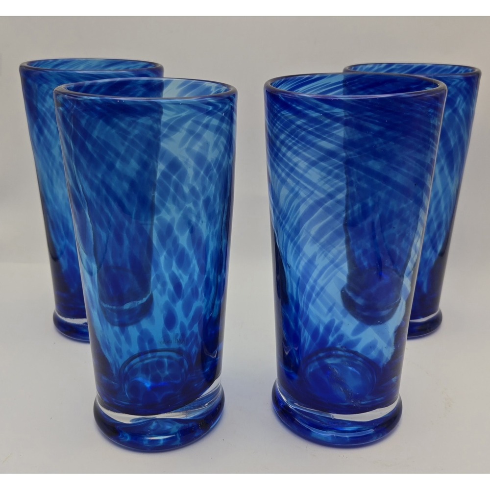 Colbalt Blue Swirled Effect Tumblers Home Studio Heavy Hand Blown